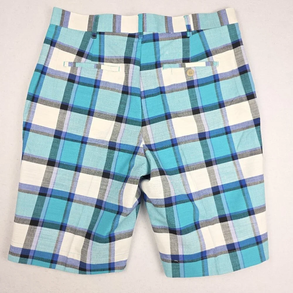 Loudmouth Men's Golf Shorts Sz 34 Plaid Blue Teal‎ Black 100% Cotton Preppy Bold